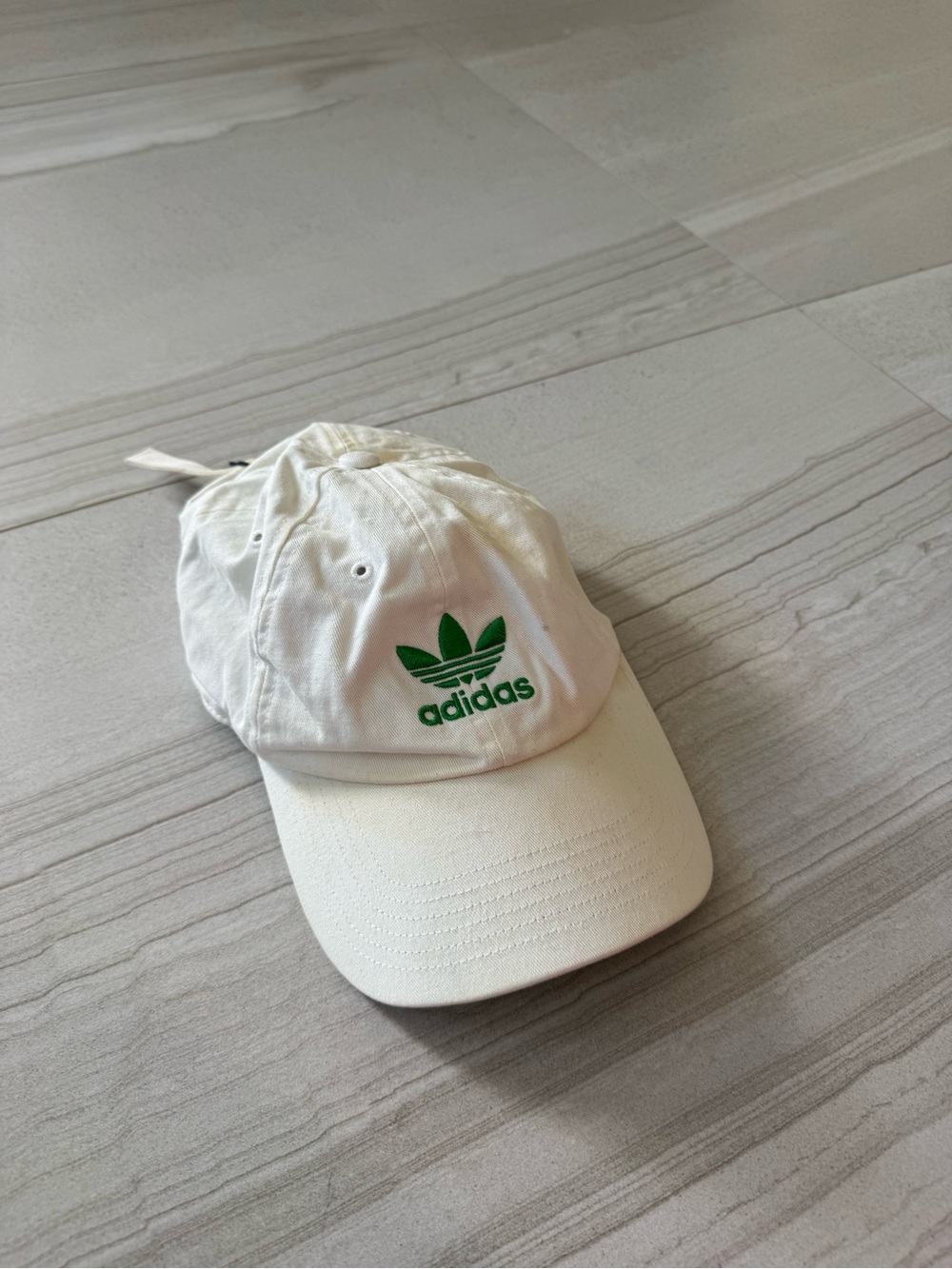 adidas White Cap with Green Trefoil Logo
